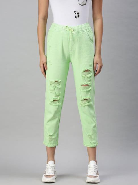 showoff casual jogger high-rise lime green jeans