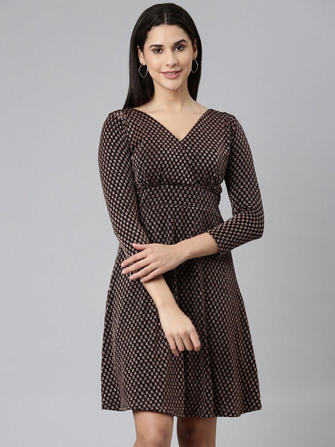 showoff checked jacquard fit & flare midi dress