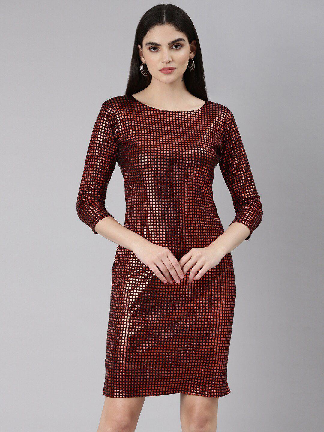 showoff checked sheath party dress