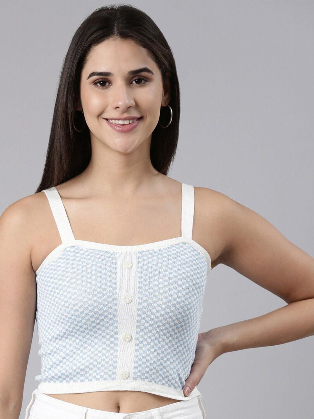 showoff checked shoulder straps fitted crop top