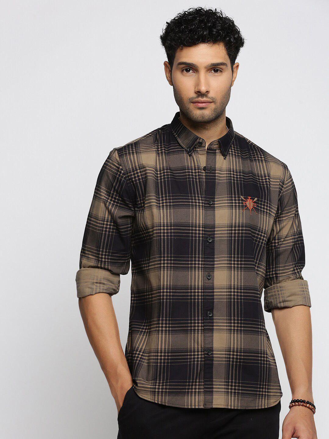 showoff checked standard slim fit cotton casual shirt