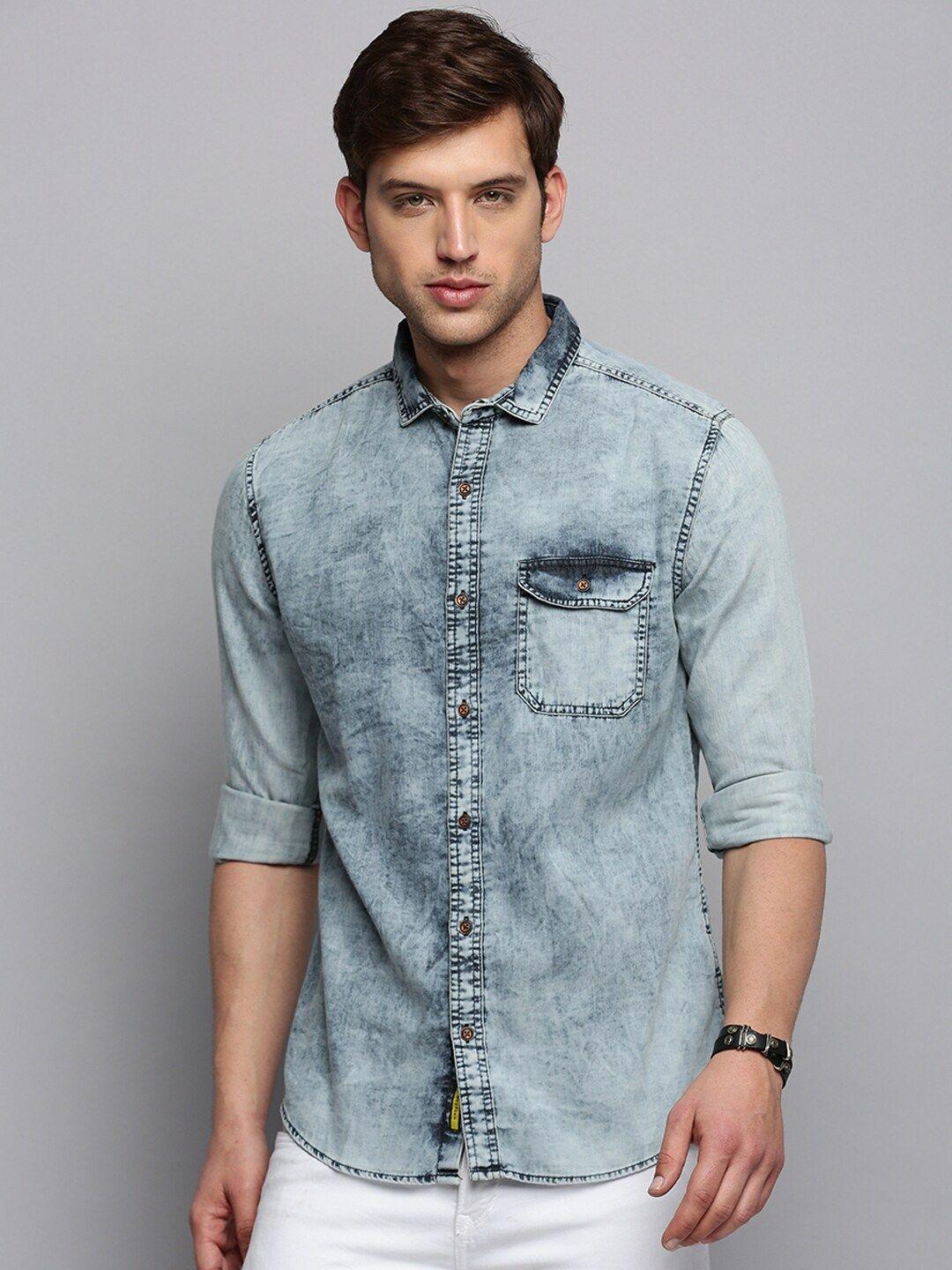 showoff classic faded casual denim shirt