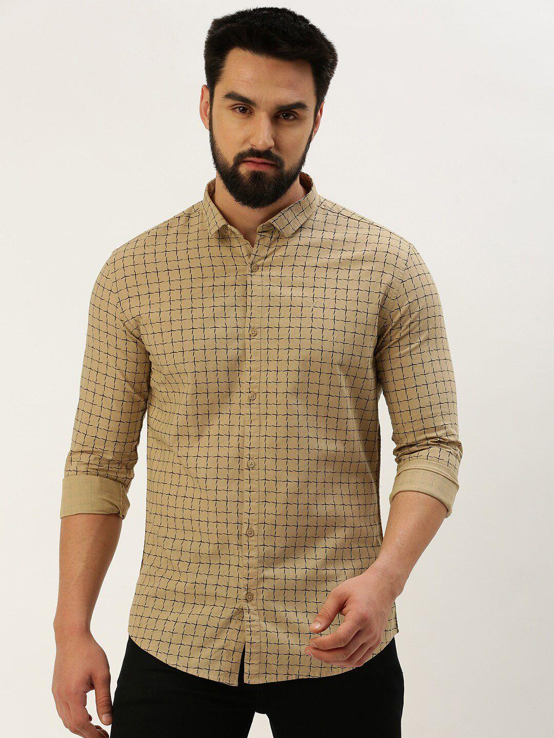 showoff classic opaque abstract printed linen casual shirt