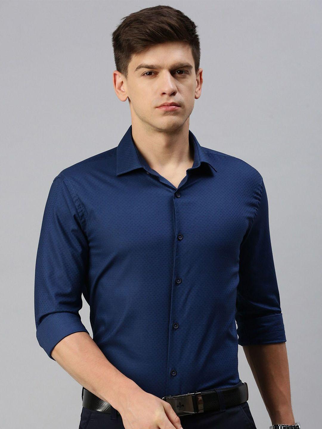 showoff classic self design spread collar cotton formal shirt