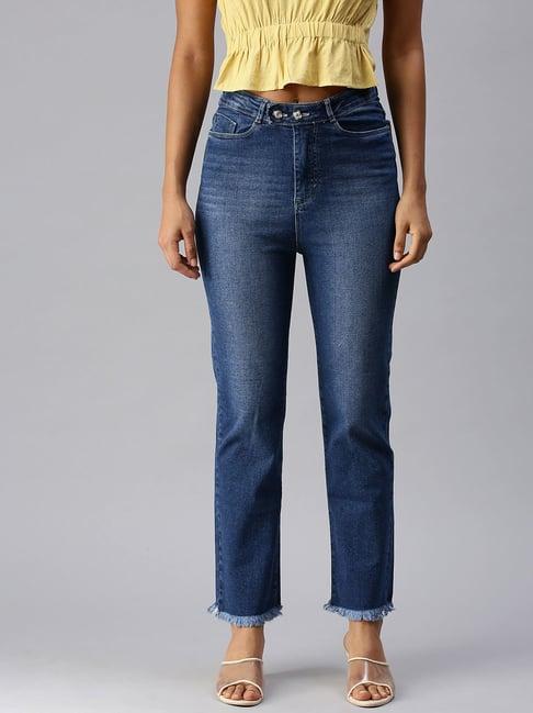 showoff clean look blue straight fit denim jeans