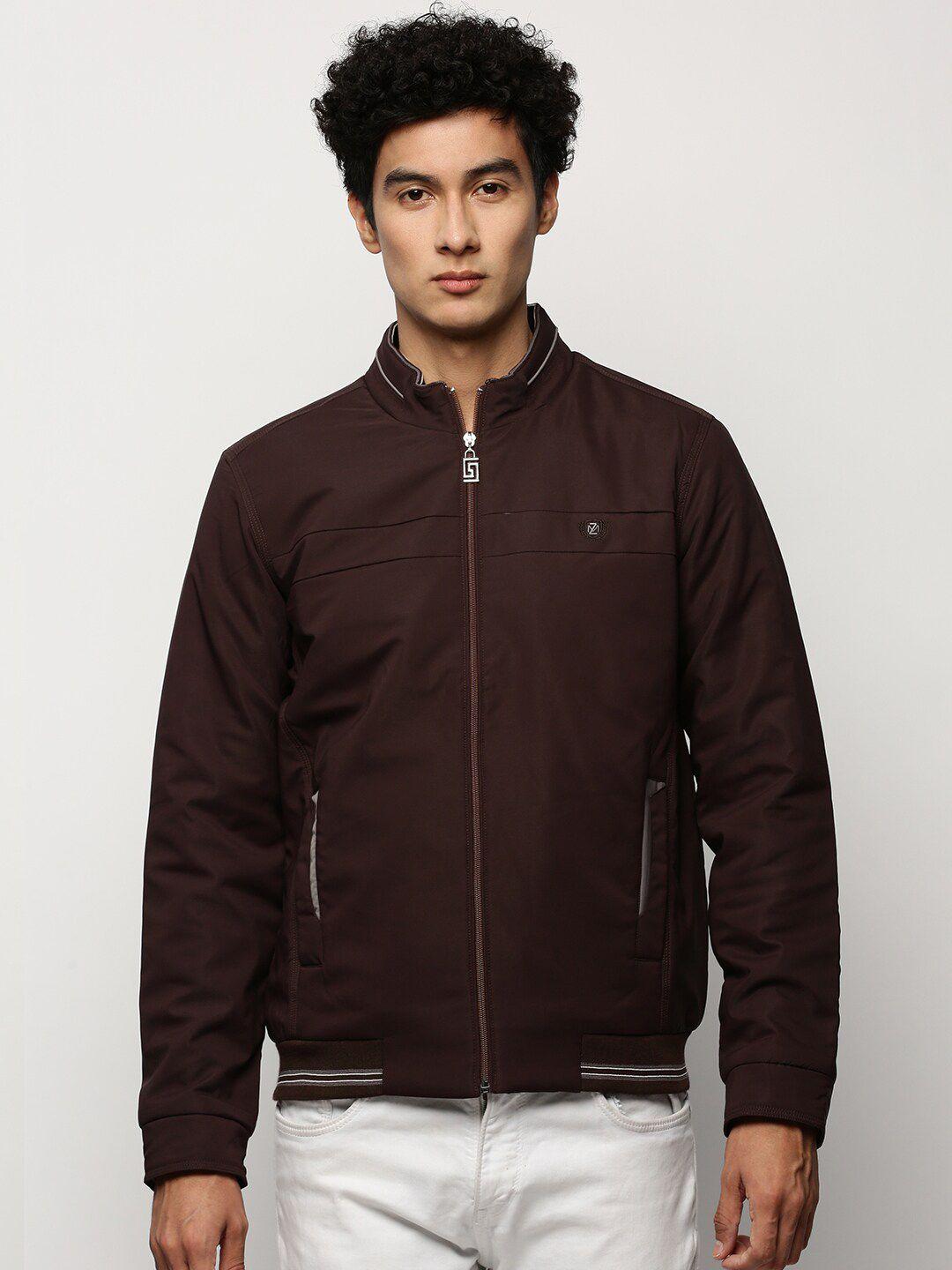 showoff coffee brown mock collar windcheater bomber jacket