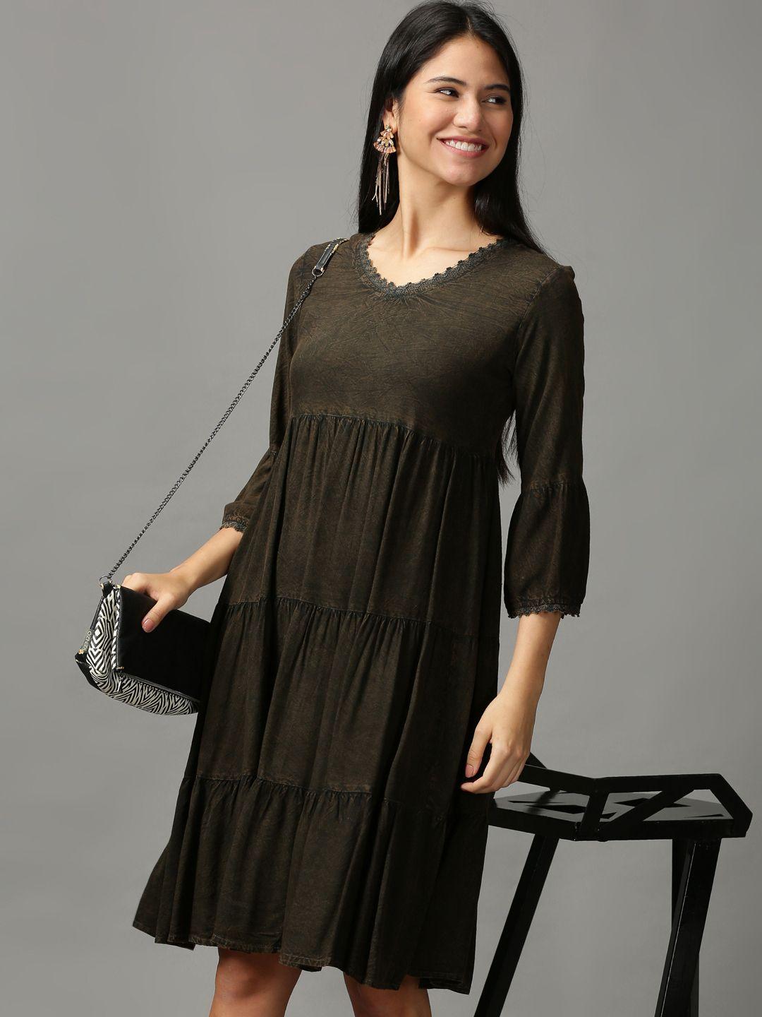 showoff coffee cotton brown a-line dress