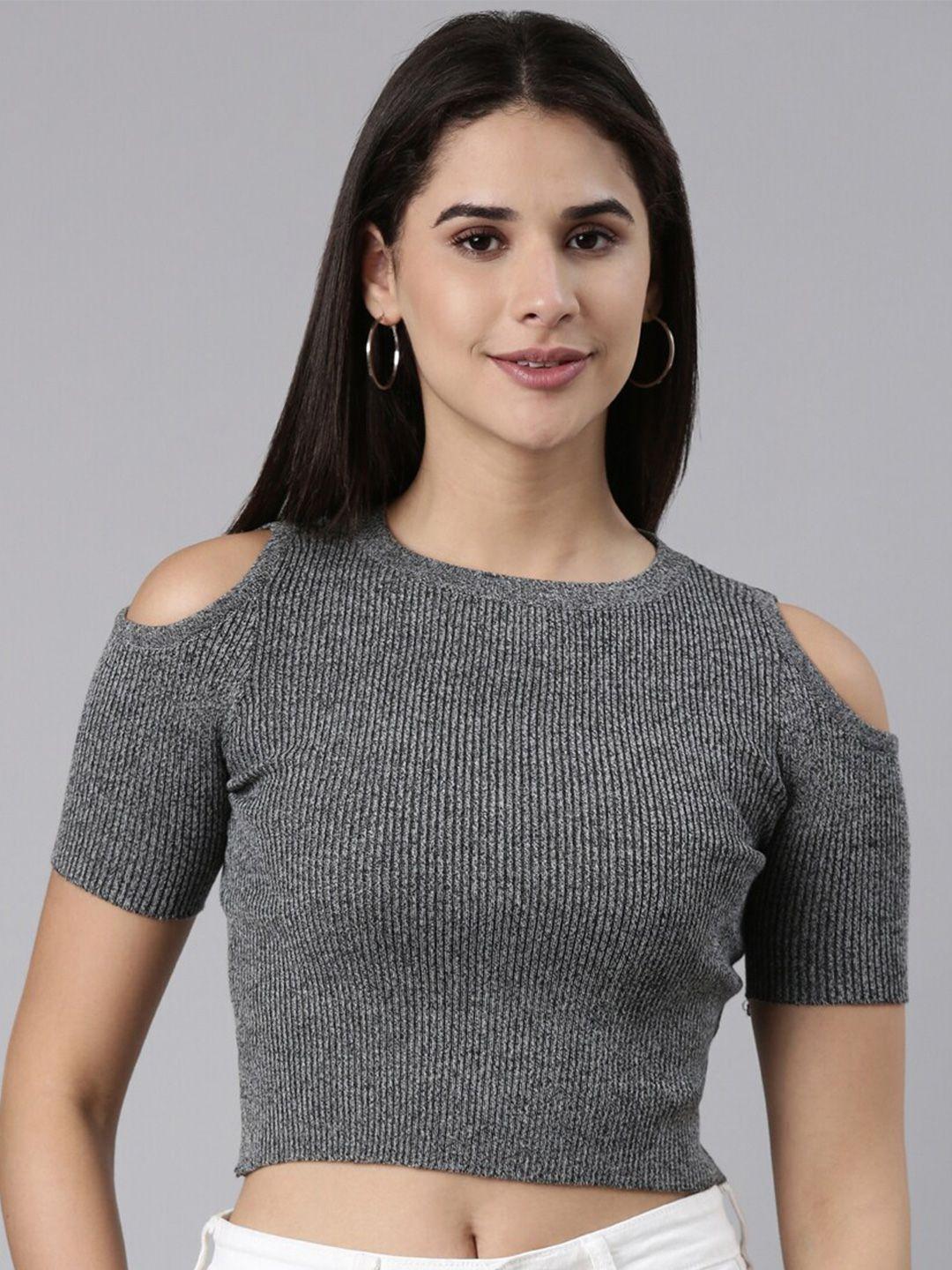 showoff cold-shoulder fitted crop top