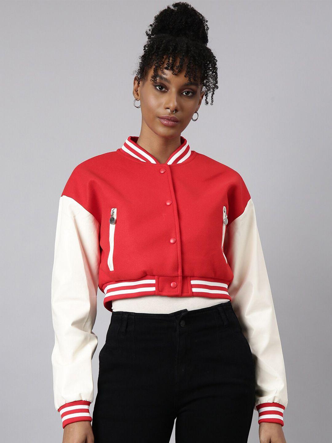 showoff colourblocked fleece windcheater crop oversized varsity jacket