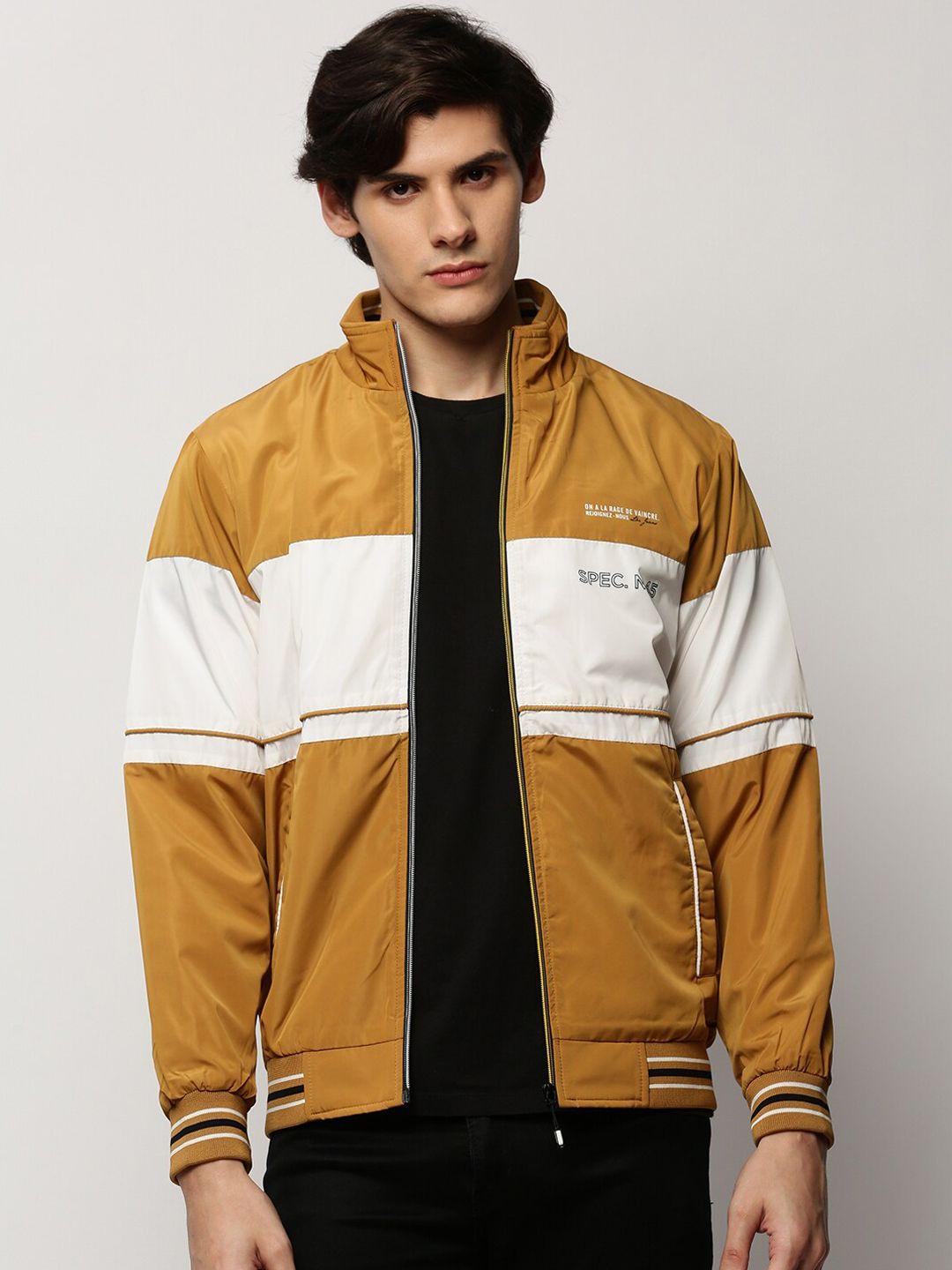 showoff colourblocked mock collar windcheater bomber jacket