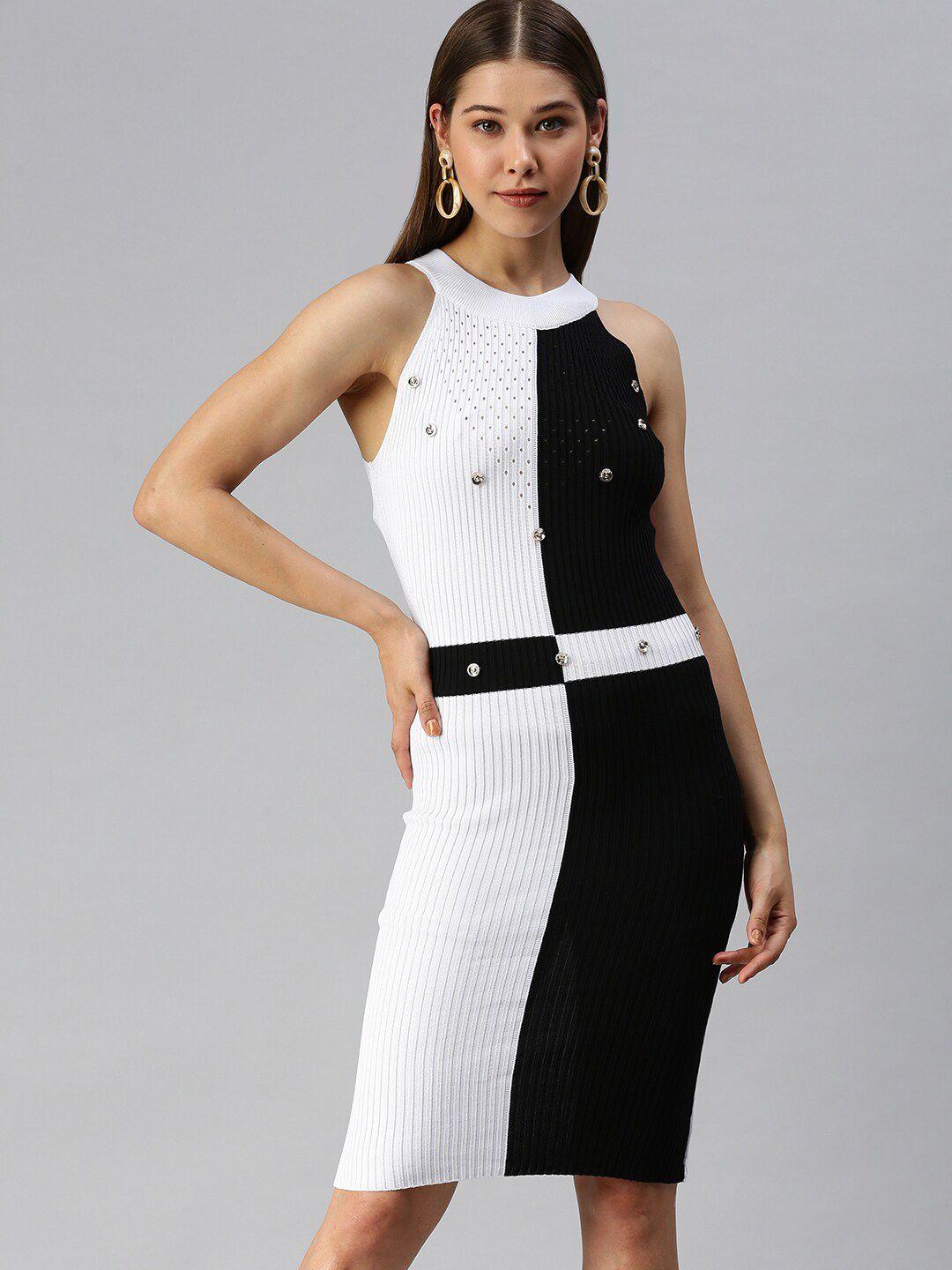 showoff colourblocked monochrome bodycon dress