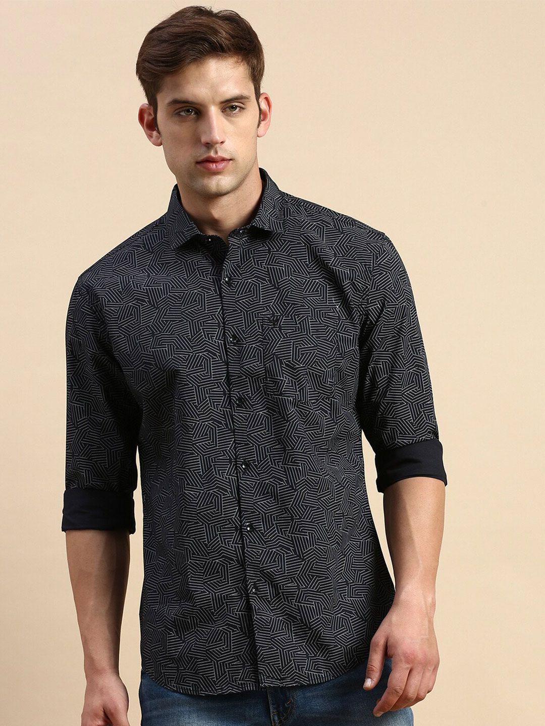 showoff comfort fit geometric printed cotton casual shirt