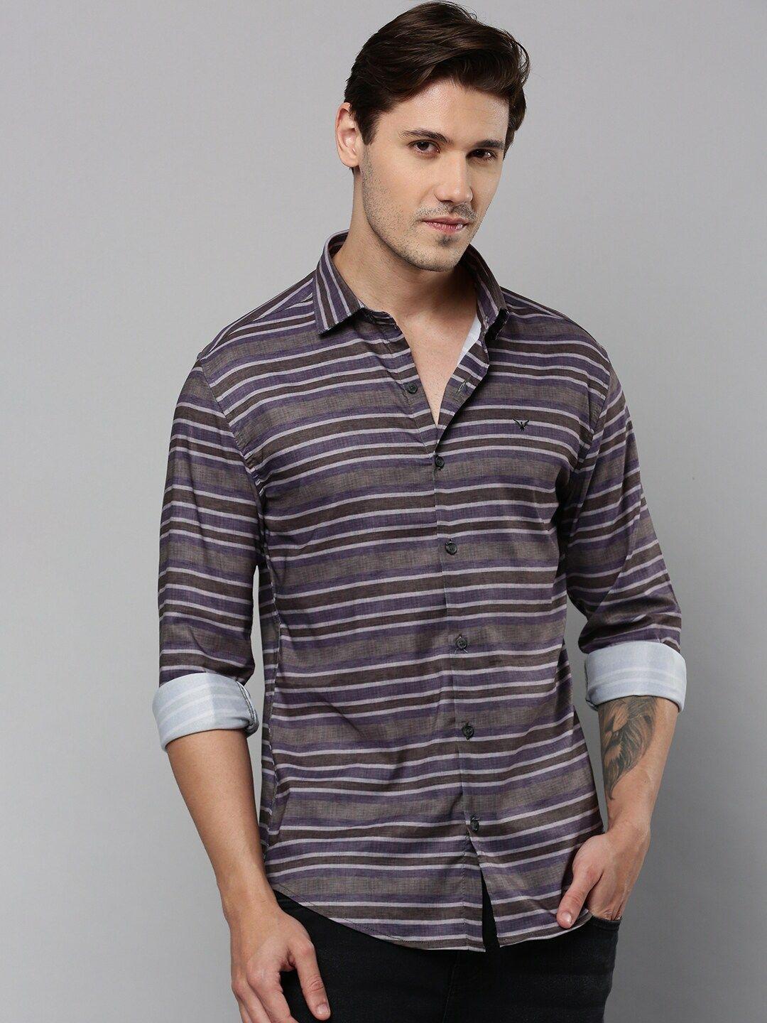 showoff comfort horizontal striped cotton casual shirt