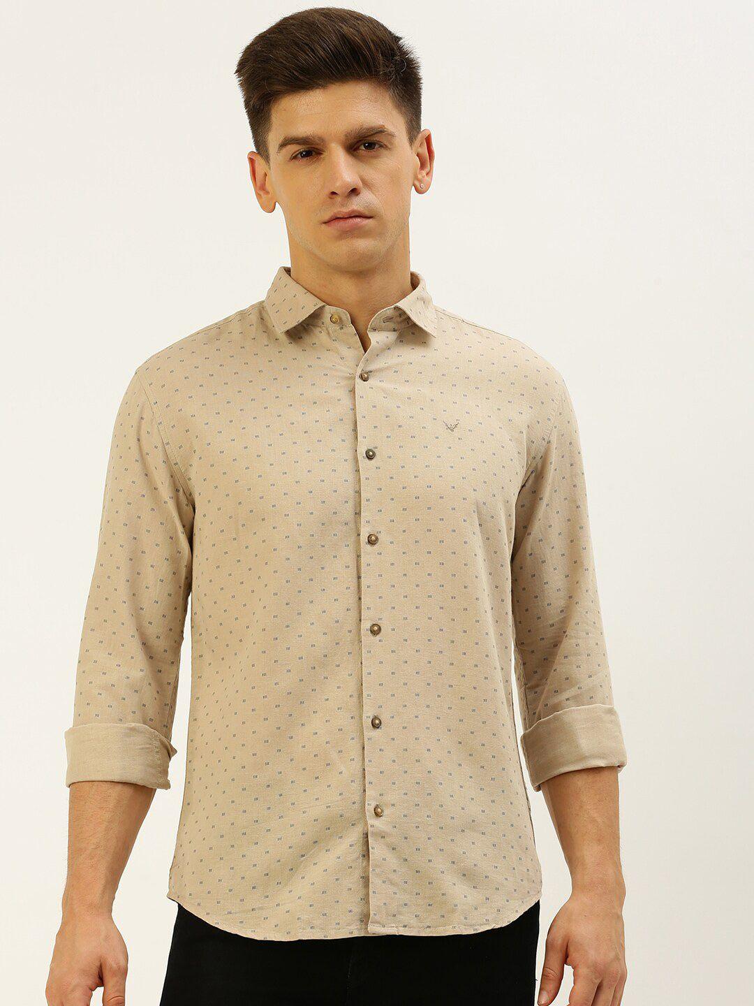 showoff comfort micro ditsy printed spread collar linen casual shirt