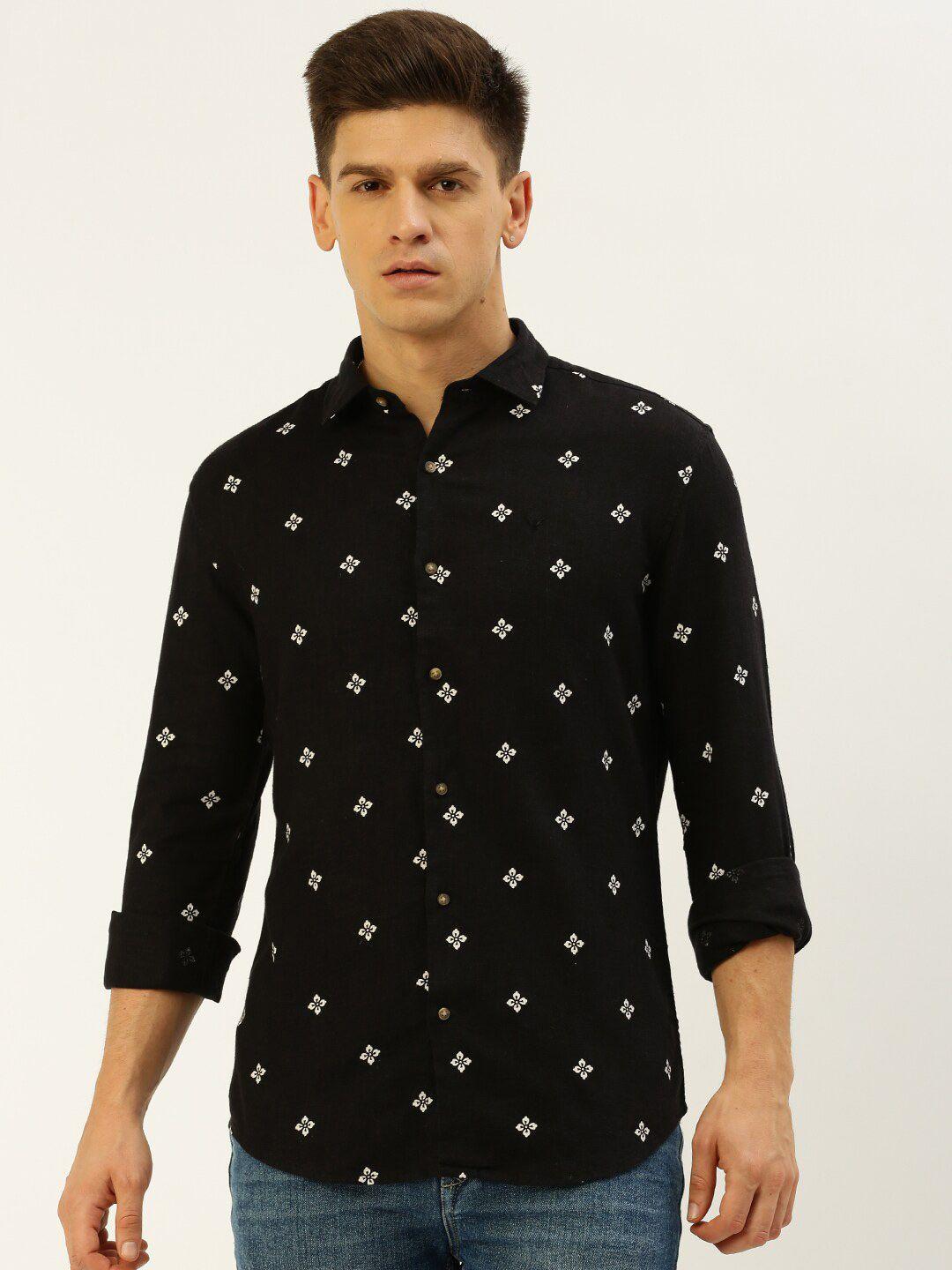 showoff comfort opaque floral printed linen casual shirt