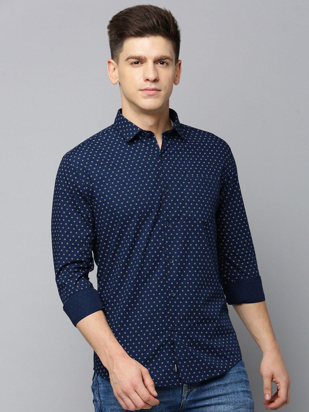 showoff comfort opaque geometric printed cotton casual shirt