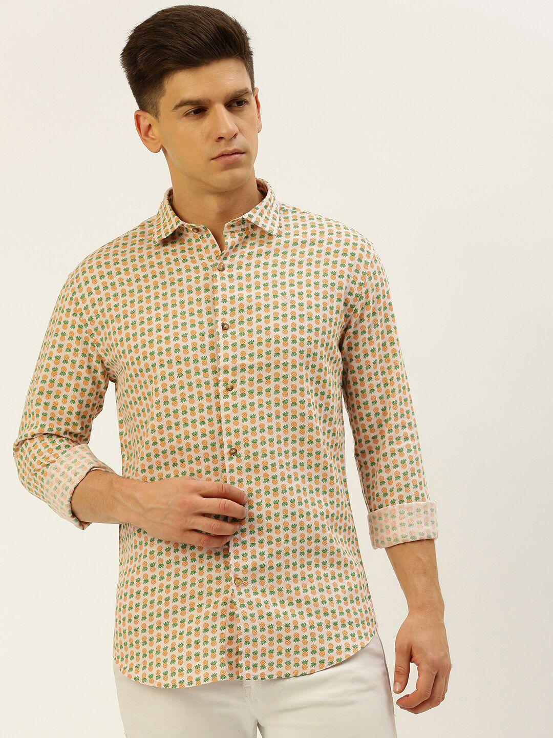 showoff comfort regular fit conversational printed linen casual shirt