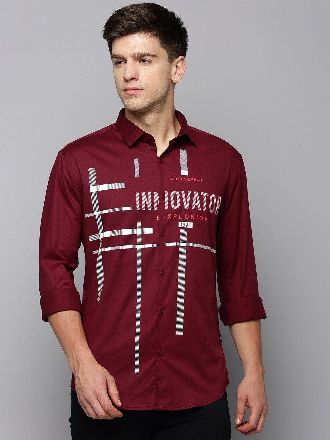 showoff comfort typography printed cotton casual shirt