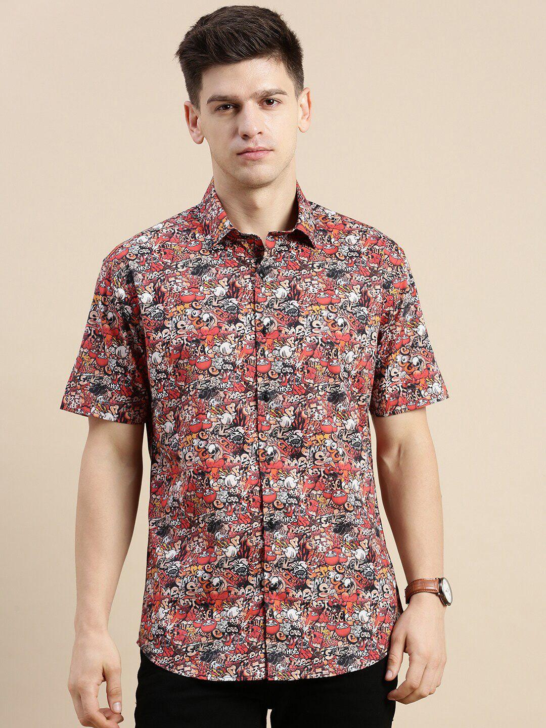 showoff conversational printed comfort slim fit satin casual shirt