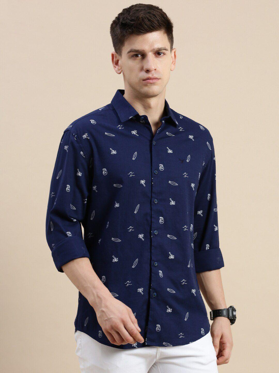 showoff conversational printed standard slim fit opaque cotton casual shirt