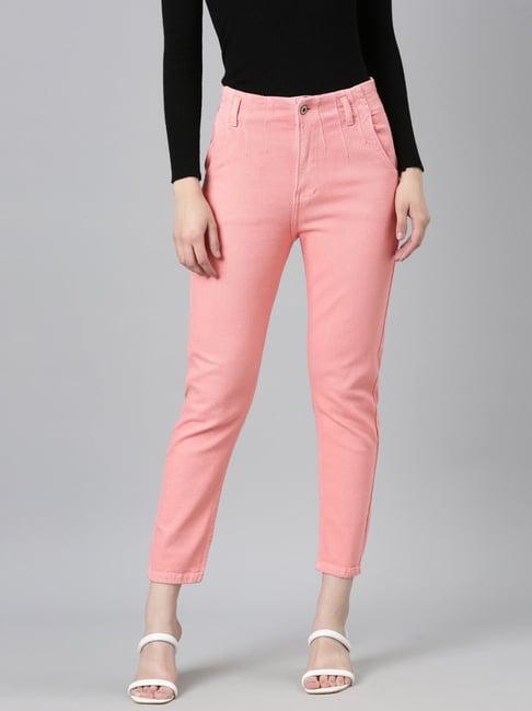 showoff coral denim relaxed fit mid rise jeans