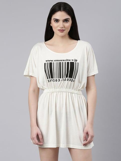 showoff cream cotton printed shift dress