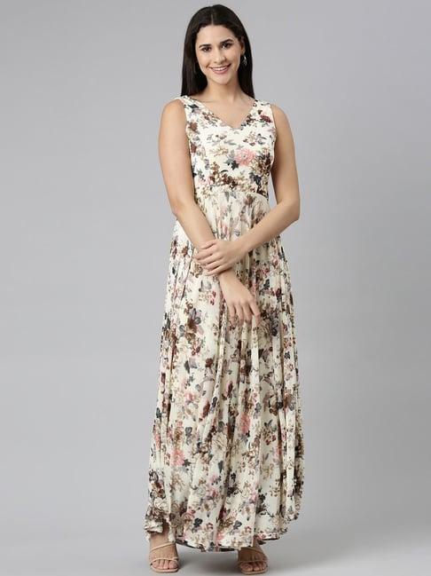 showoff cream floral print maxi dress