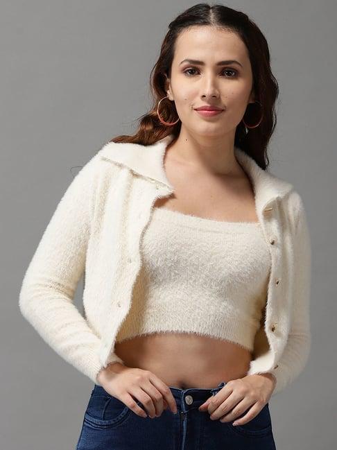 showoff cream front-open cardigan