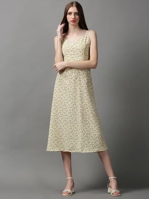 showoff cream printed a-line dress