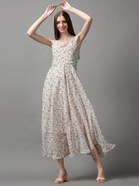 showoff cream printed a-line dress