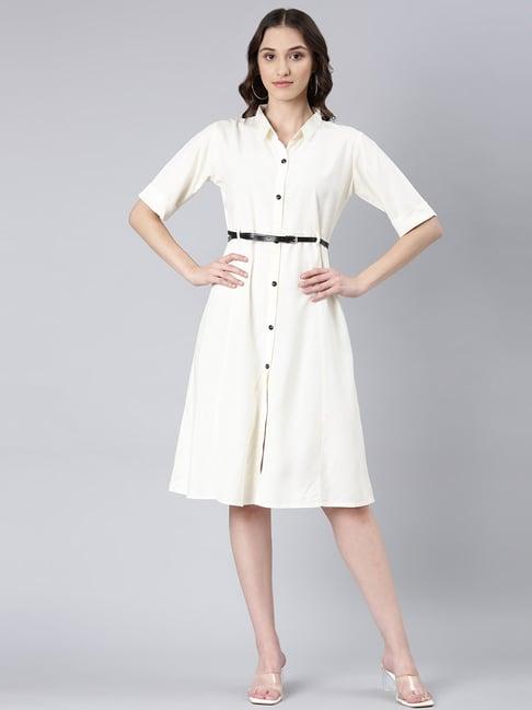 showoff cream regular fit shirt dress