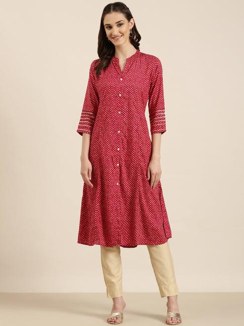 showoff dark pink cotton printed kurta