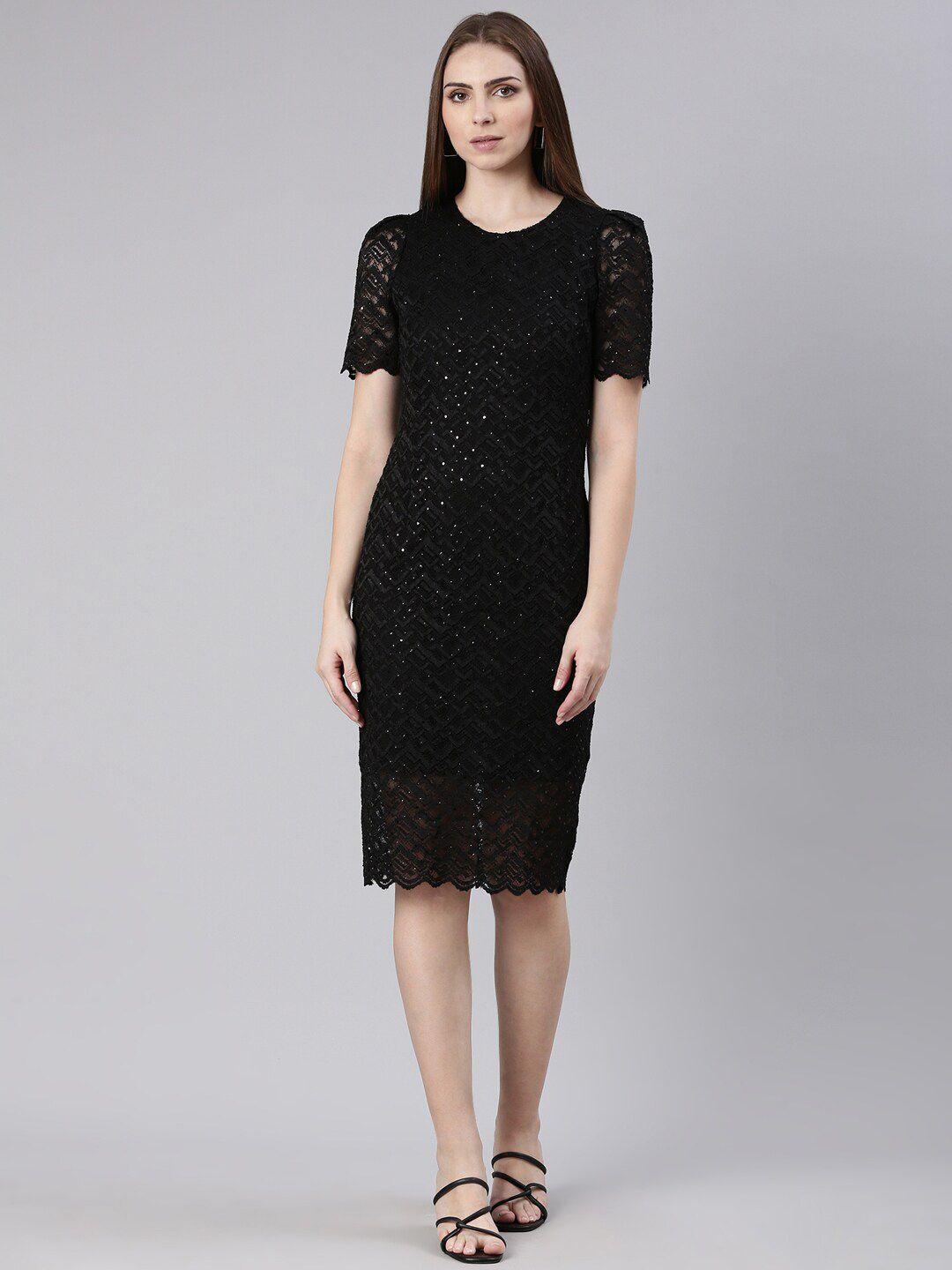 showoff embellished puff sleeves mermaid sequin net bodycon dress