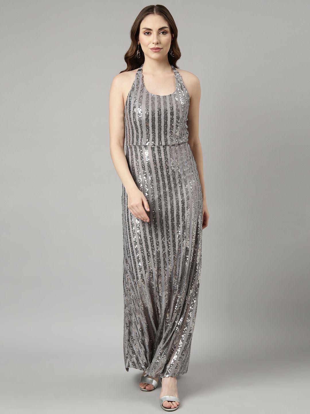 showoff embellished round neck sleeveless opaque maxi dress