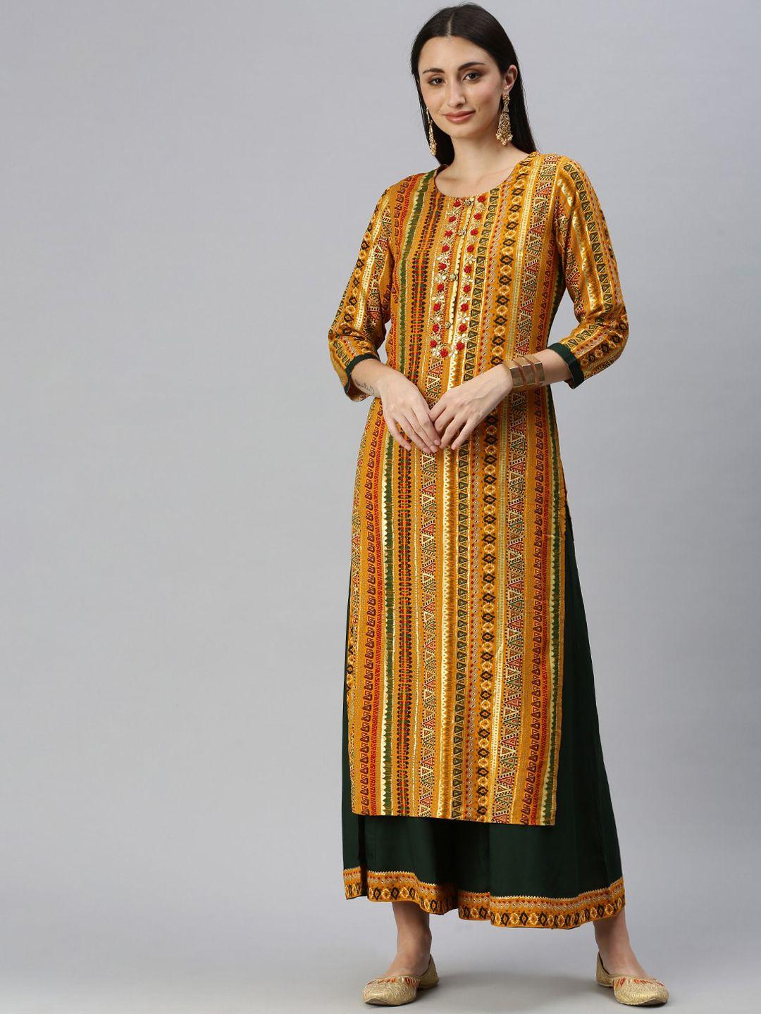 showoff ethnic motif printed gotta patti straight kurta with palazzos