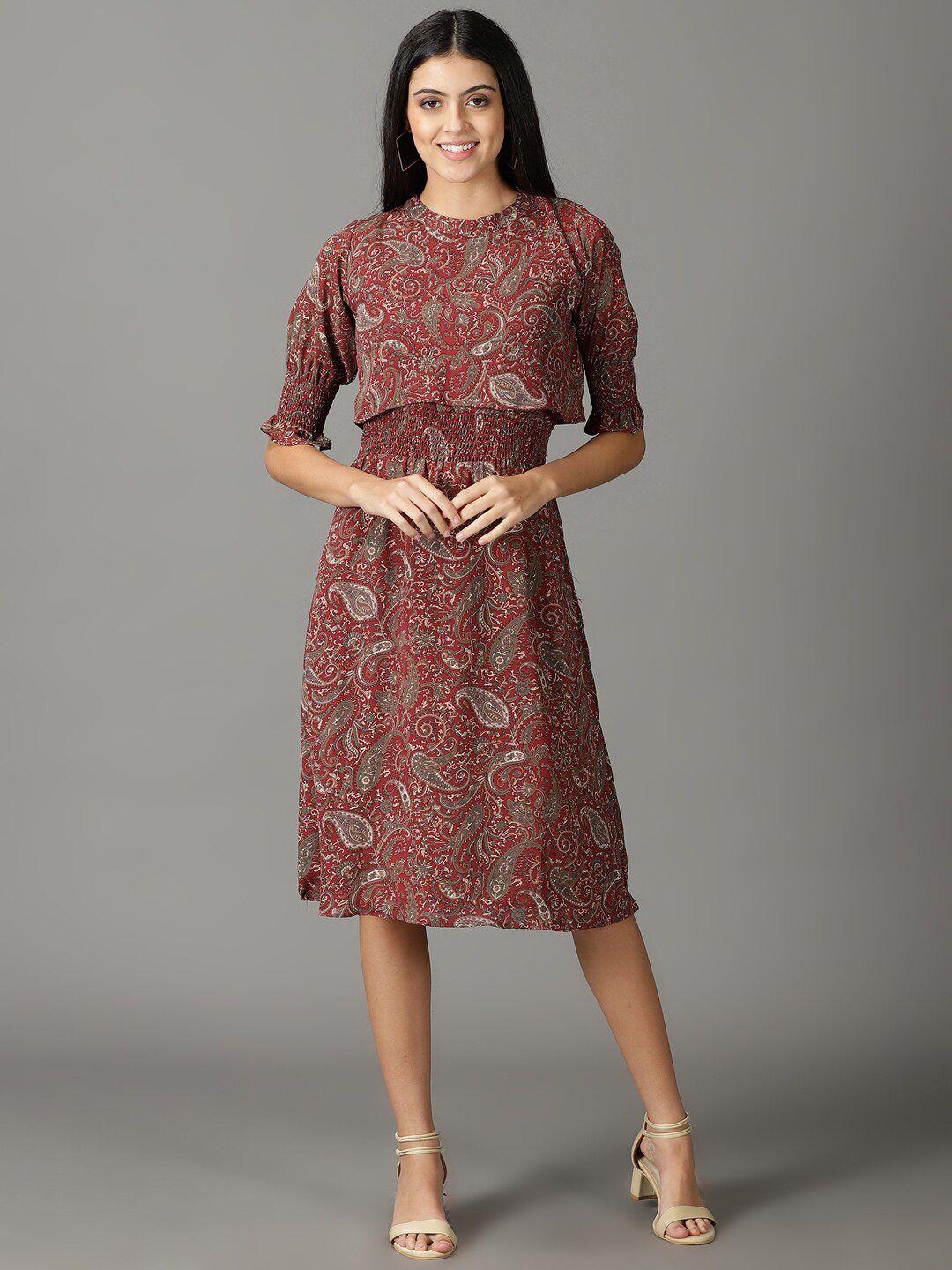 showoff ethnic motifs crepe a-line midi dress