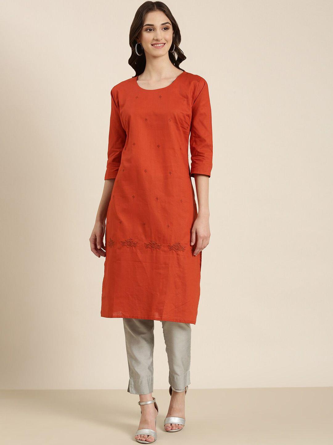 showoff ethnic motifs embroidered cotton kurta