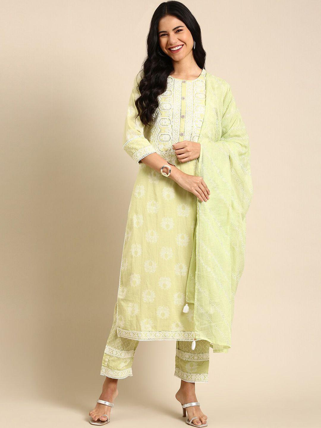 showoff ethnic motifs embroidered sequined kurta with trousers & dupatta