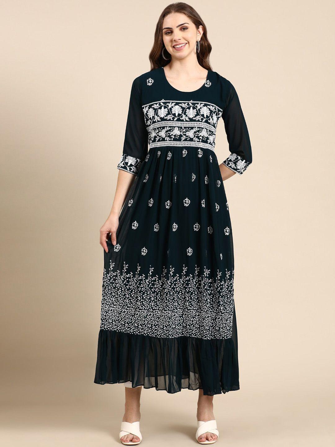 showoff ethnic motifs embroidered sequinned georgette anarkali kurta