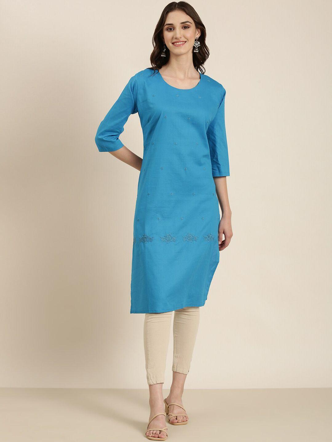 showoff ethnic motifs embrpoidered round neck kurta