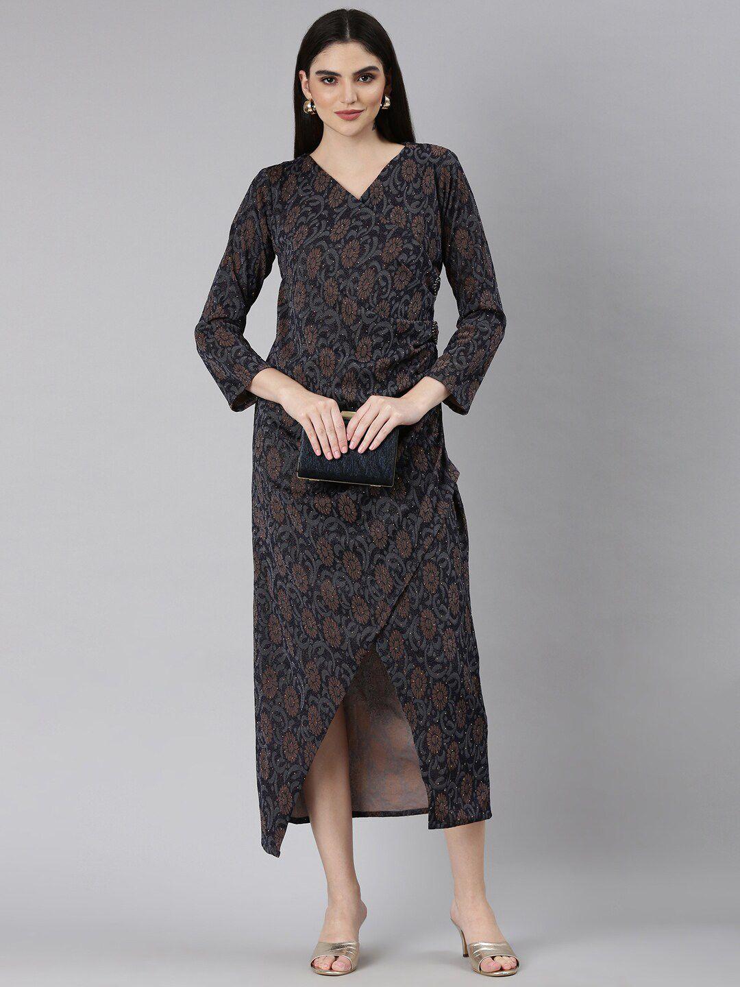 showoff ethnic motifs print bell sleeves dress