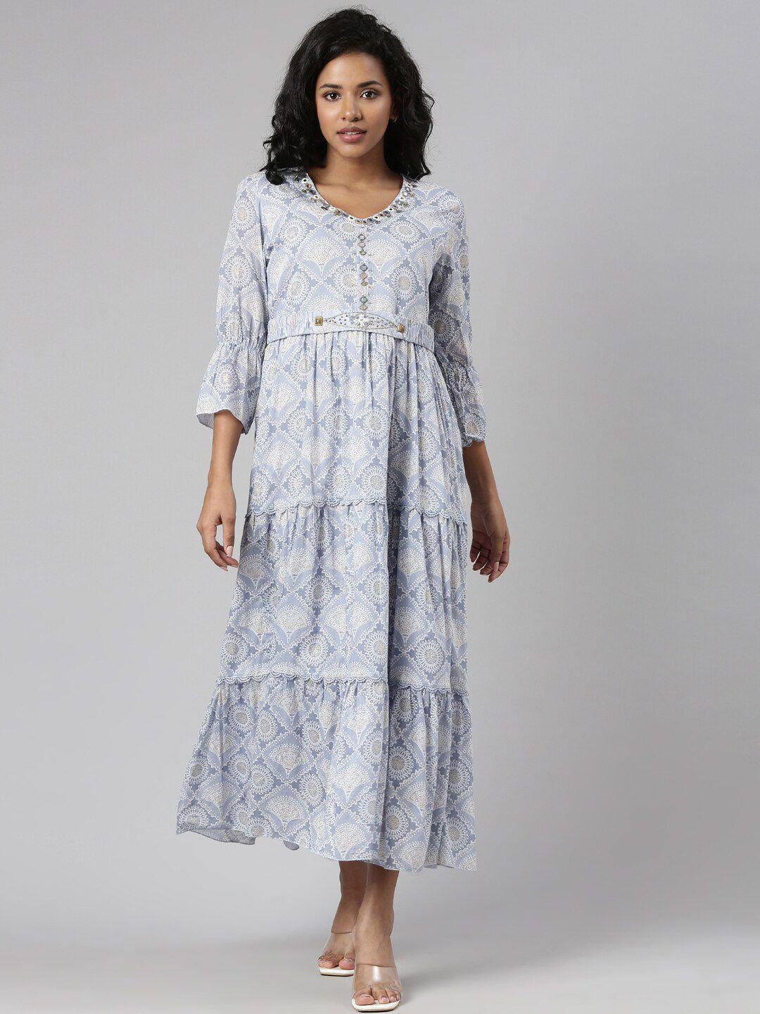 showoff ethnic motifs print cotton a-line midi dress