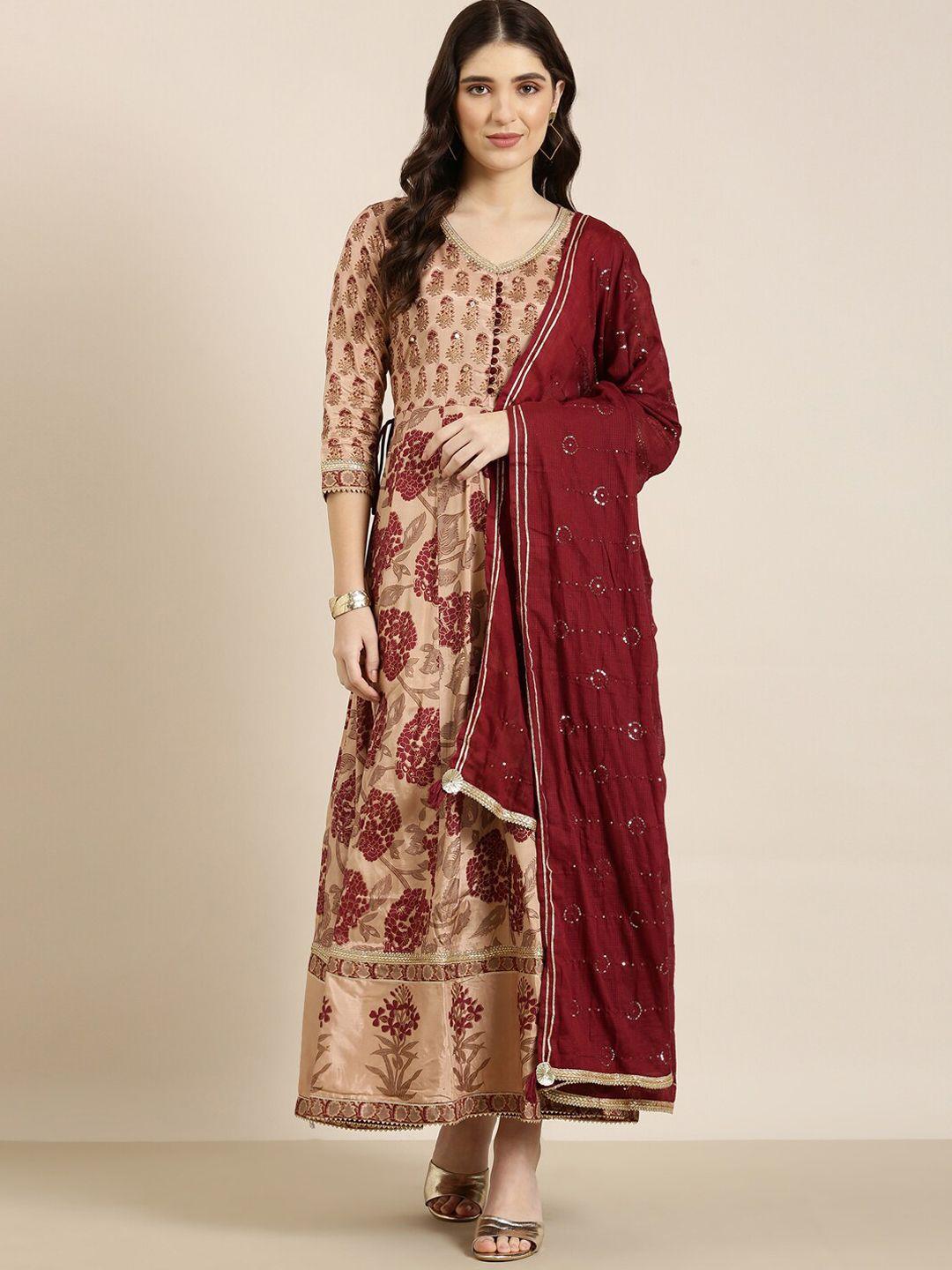 showoff ethnic motifs printed anarkali kurta with dupatta