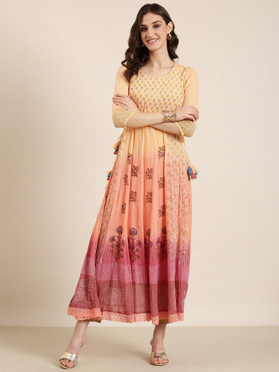 showoff ethnic motifs printed beaded anarkali cotton kurta