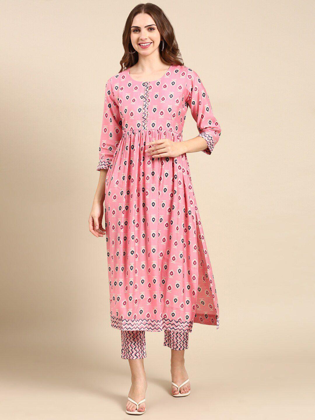 showoff ethnic motifs printed beads and stones kurta with trousers