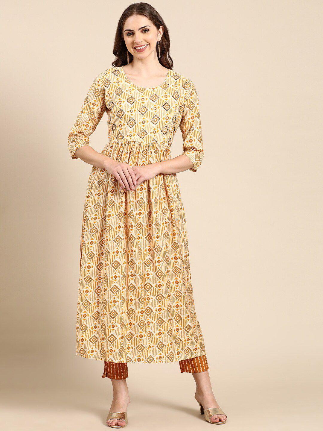 showoff ethnic motifs printed beads and stones kurta with trousers