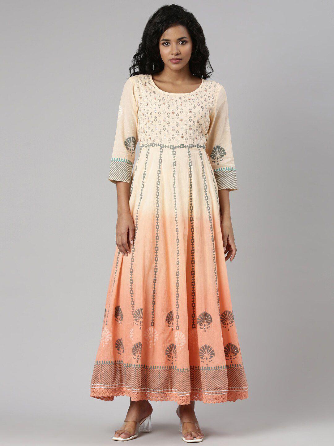 showoff ethnic motifs printed cotton empire maxi dress