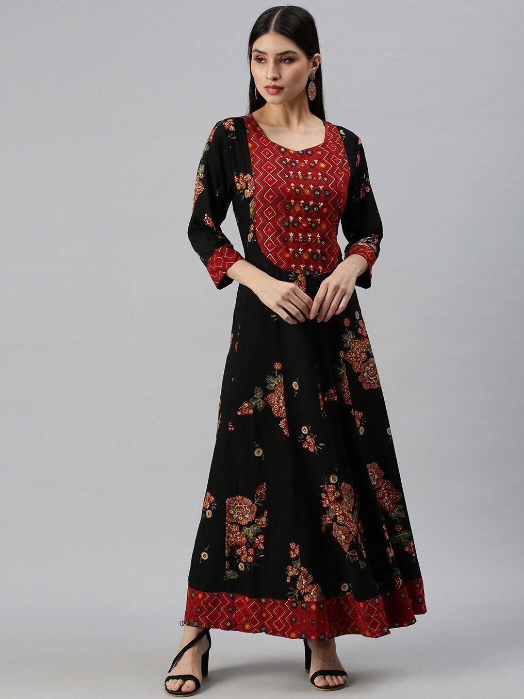 showoff ethnic motifs printed embroidered a-line dress