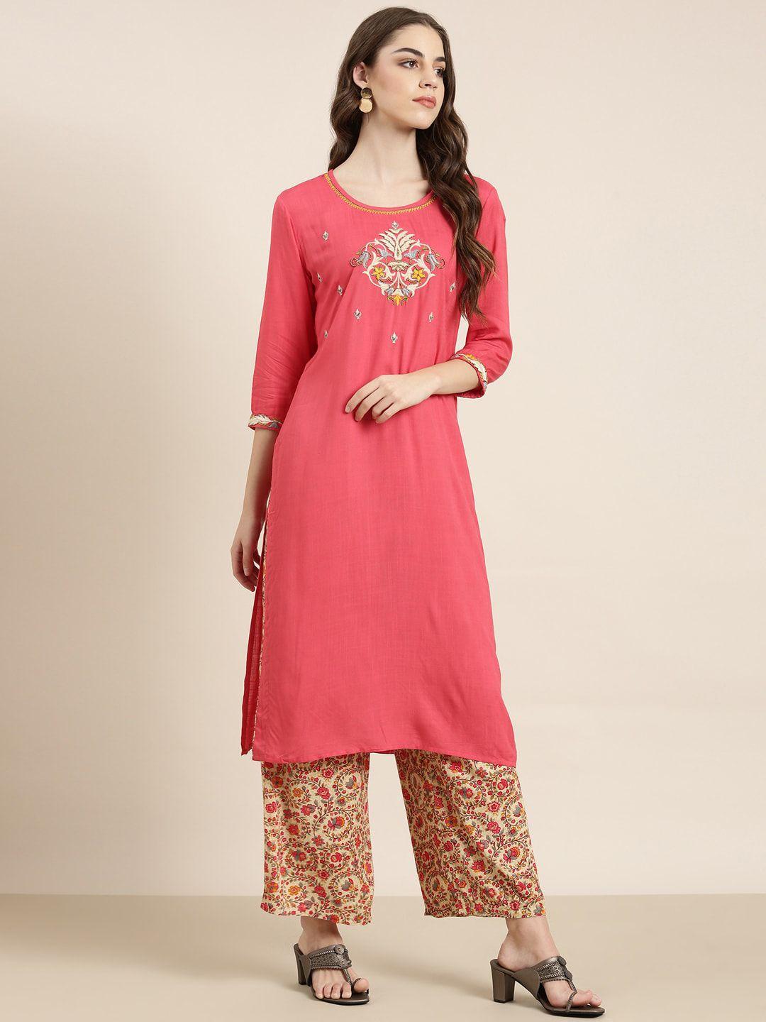 showoff ethnic motifs printed embroidered kurta with trousers