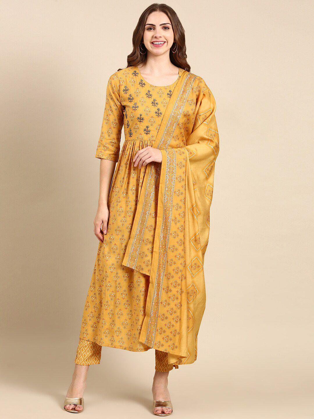 showoff ethnic motifs printed empire beads and stones kurta with trousers & with dupatta